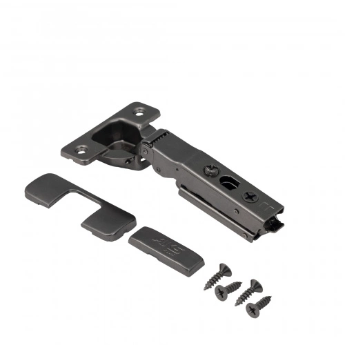 Петля накладная с доводчиком 45мм h0 clip-on AKS PLUS 3D узкая черная (саморезы, заглушки)_3