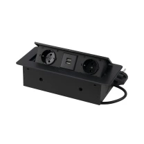 Встраиваемый удлинитель для мебели AKS NOVA USB, 2 розетки, 2xUSB провод 2м, черный фотография