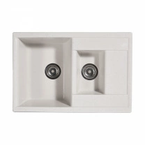Мойка каменная, прямоугольная двухчашевая, S-16, 760*510мм, белый крап, врезная, Sim Gran фотография