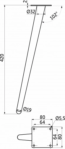 Опора меб. конусная h420 наклонная, браш.золото AKS_2