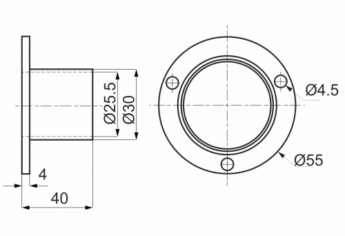 Крепление (розетка) трубы d25 (510Е) высокое, хром AKS_2