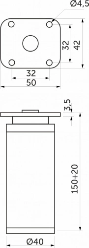 Опора меб. алюм. DAP-77 h150 с регул. алюминий AKS_2
