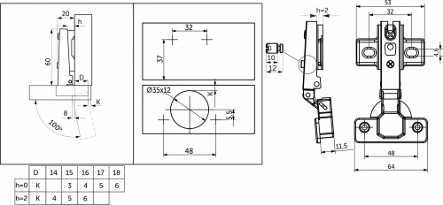 Петля накладная с пружиной 48мм h2 slide-on AKS PLUS 60г (саморезы, заглушки)_2