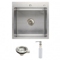 Мойка н/сталь, квадратная одночашевая, 500*500мм, мат сатин, PVD, врезн на/вровень столешнице, AKS (3,2мм)