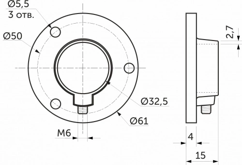 Крепление (розетка) трубы d32 (610), хром AKS_2