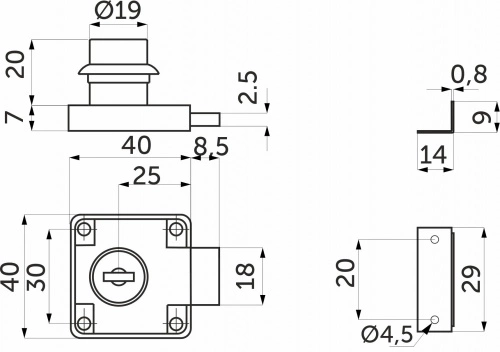 Замок для распашной двери механический 138, черный, AKS_2