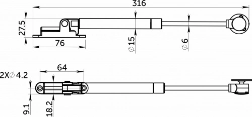 Подъемник газовый верхний 80N с доводчиком белый AKS PLUS_2