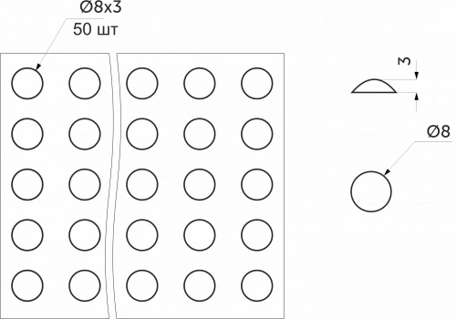 Отбойник силиконовый d8 h=3 AKS (лист = 50 шт.) белый_2