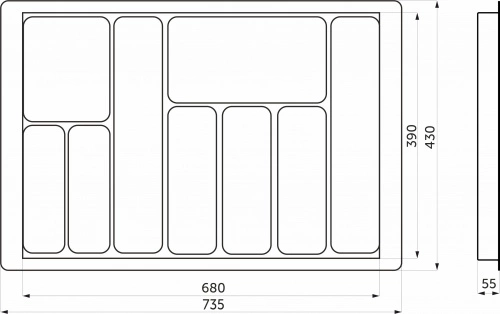 Лоток для столовых приборов 800 TR-03 (735～680*430～390*55), белый AKS_2