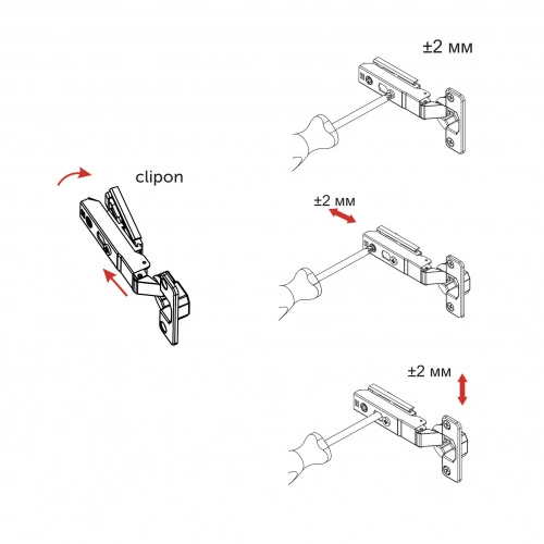 Петля накладная с доводчиком 48мм h0 clip-on AKS PLUS 3D узкая (саморезы, заглушки)_5
