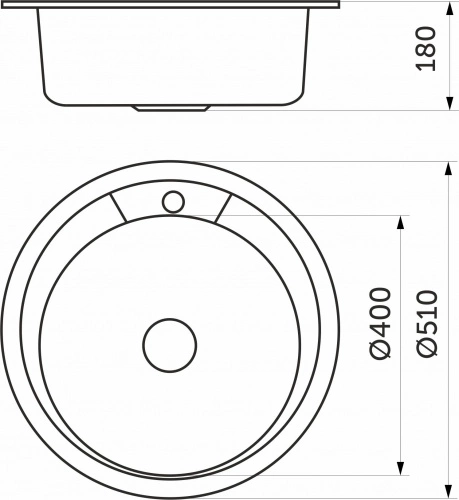 Мойка н/сталь, круглая одночашевая, d510мм, полированный хром, врезн на столешницу, AKS (0,8мм)_2