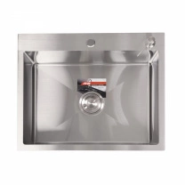 Мойка н/сталь, прямоугольная одночашевая, 600*500мм, сатин, PVD, врезн на столешницу, AKS (3,2мм) фотография