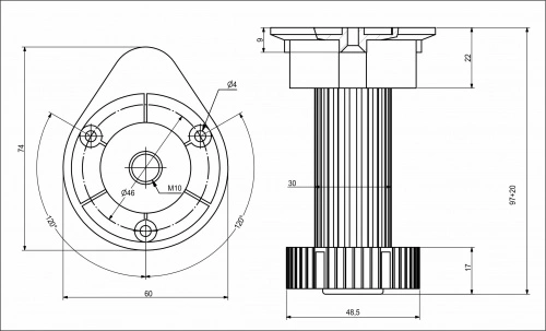 Опора кухонная пласт. h100 трехсоставная с овальным креплением, черный (1 уп. = 250 шт.)_2