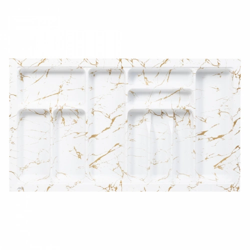 Лоток для столовых приборов 900 MARBLE 830*485, бело-золотой мрамор AKS_1