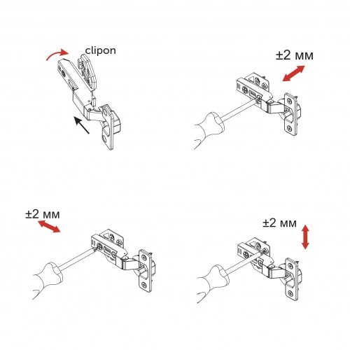 Петля полунакладная с доводчиком 48мм h0 clip-on AKS PLUS 3D (саморезы, заглушки)_5