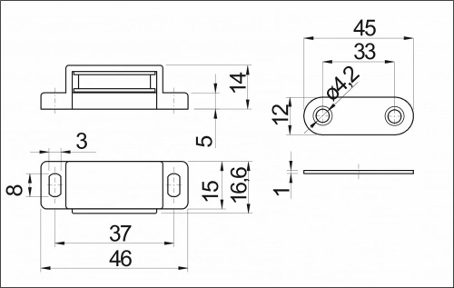 Защелка магнитная мебельная малая AKS чёрная (присадка планки-33мм)_2