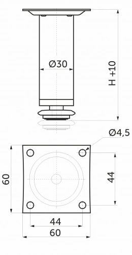 Опора меб. мет. D-100 h100 d30 с регул. сатин AKS_2