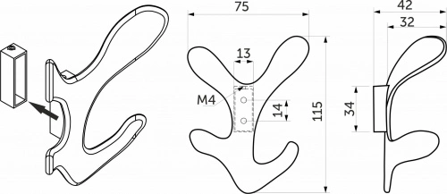 Крючок меб. четырехрожковый мет. KORAL хром AKS_2