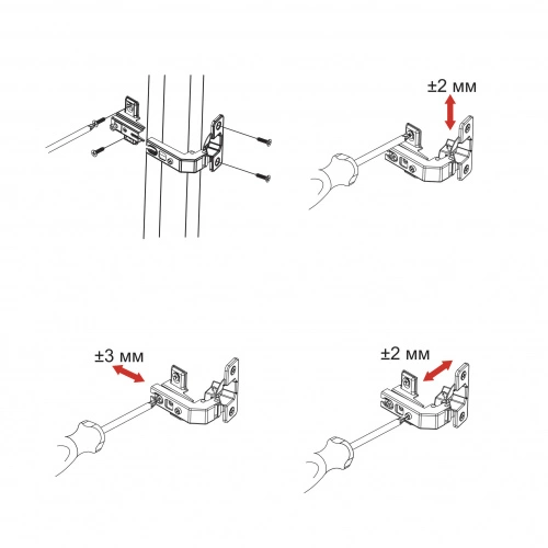 Петля под фальшпанель 90° с доводчиком 45мм h6 несъемная планка AKS (еврошурупы) короткое плечо_5
