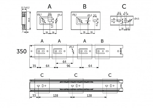 Направляющая шариковая L-350 h=45 PRIME by AKS A_2