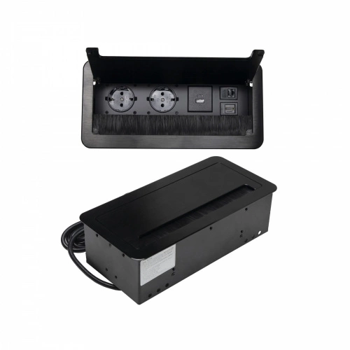 Выдвижной удлинитель Atlas USB, 2 розетки, USB A + C, HDMI, LAN, черный, AKS_1