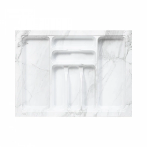 Лоток для столовых приборов 700 MARBLE 635*485, бело-серый мрамор AKS_1
