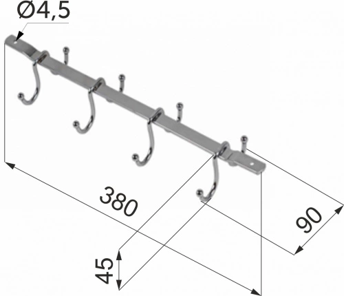 Держатель подвесной для кружек 380*45*90, хром AKS_2