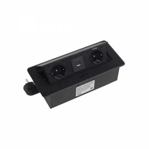 Выдвижной удлинитель Nova USB, 2 розетки, USB A + USB C, черный, AKS_1