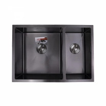Мойка н/сталь, прямоугольная двухчашевая, 750*510мм, черный, универсальная, AKS (3,2мм) фотография