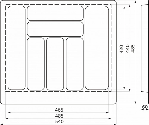 Лоток для столовых приборов 600 BASIC 540*485, белый AKS_2