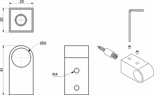 Держатель модерн, труба d16 хром AKS_2