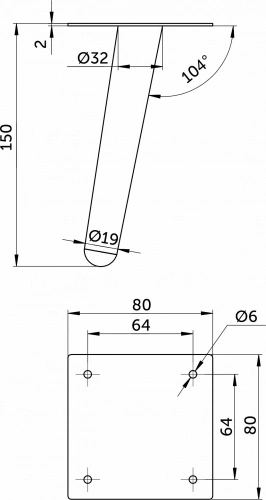 Опора меб. конусная h150 наклонная, браш.золото AKS_2