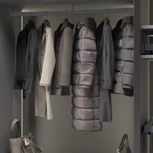 Штанга гардеробная прямоуг. FAME L-1000 с проходным и концевыми держателями, графит браш AKS_5