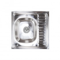 Мойка н/сталь, квадратная одночашевая, 600*600мм, полир хром, мойка слева, накладная, AKS (0,6мм)