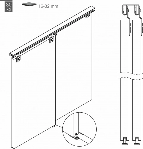 Комплект UNIFUTURE для 2 раздвижных дверей LAGUNA (50кг/L-1500)_3