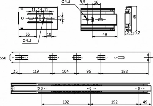 Направляющая шариковая L-550 h=45 AKS SMART SOFT CLOSE + PUSH TO OPEN_2
