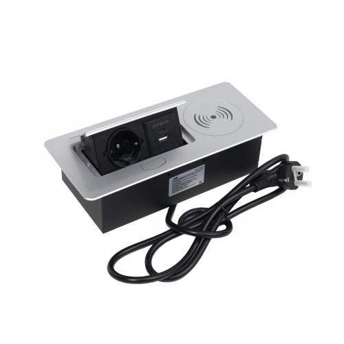 Выдвижной удлинитель Nova 5, 1 розетка, USB A + C, беспроводная зарядка, черный, AKS_3