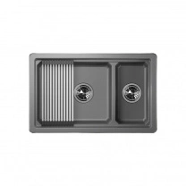 Мойка кварц, прямоугольная двухчашевая, KS-7304U, 730*450мм, алюминиум, под столешницу, Granula фотография