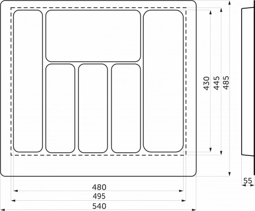 Лоток для столовых приборов 600 PIXEL 540*485, серый AKS_2