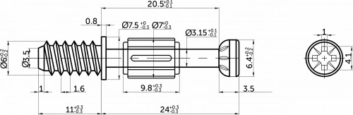 Шток эксцентрика 7*24/6*11 с пластиковой зеленой муфтой (уп/10шт) AKS_2