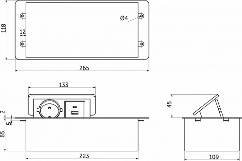 Выдвижной удлинитель Nova 5, 1 розетка, USB A + C, беспроводная зарядка, черный, AKS_2