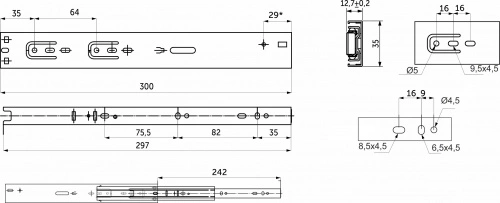 Направляющая шариковая L-300 h=35 AKS SOFT CLOSE A_2