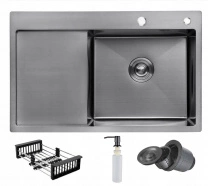Мойка н/сталь, прямоугольная одночашевая, 780*490мм, графит, мойка справа, врезная на/вровень столешнице, PL (3,2мм) фотография