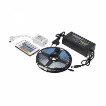 Лента светодиодная RGB - 9W/m, 12V, 10мм, 5050, 54 д/м, IP20, цветная - 5м, + блок питания + контроллер, AKS фотография
