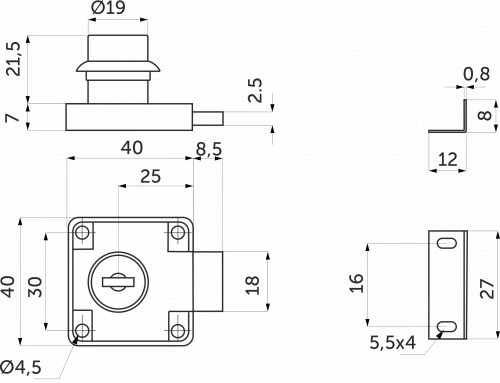 Замок для распашной двери механический 138 AKS планка мини_2