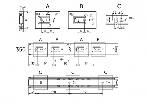Направляющая шариковая L-350 h=45 AKS A_2