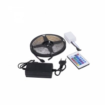 Лента светодиодная RGB влагостойкая - 4,8W/m, 12V, 10мм, 5050, 54 д/м, IP65, цветная - 5м, + блок питания + контроллер, AKS фотография