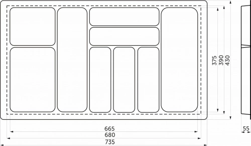Лоток для столовых приборов 800 BASIC 735*430, серый AKS_2