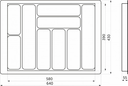 Лоток для столовых приборов 700 TR-03 (640～580*430～390*55), серый AKS_2