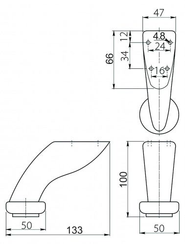 Опора меб. мет. D-712 h100 хром AKS_2